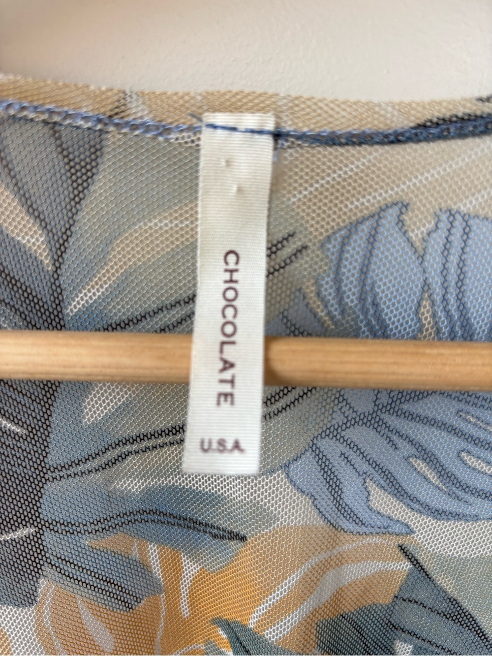 Chocolate Sheer Leaf-Print Blouse in Blue, Yellow & Green - Picture 4 of 5